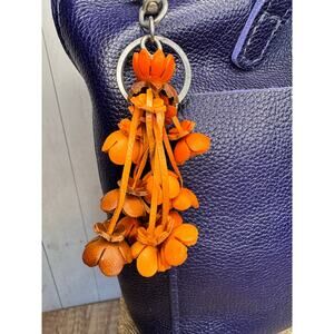 Flower Purse Charm Genuine Leather Bag Charm Orange Flowers Bouquet NEW